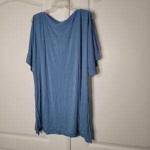 42pops Cut Out Sleeve Shoulder Tunic Top Short Sleeve Blue Large Casual work